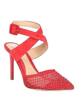 Antonio Melani Emme Red Suede Rhinestone Mesh Pumps Size 9